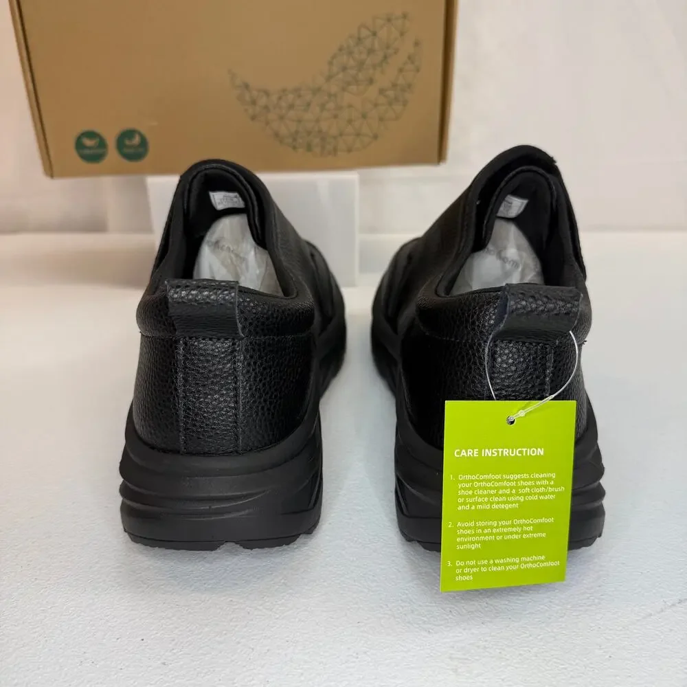 OrthoComfoot Men’s Size 10 Diabetic Walking Shoes – Black Orthopedic Comfort
